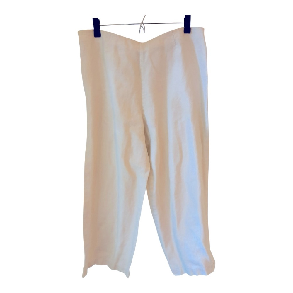 Eileen Fisher Wide Leg 💯 Irish Linen Cropped White Pants Large - Picture 2 of 5